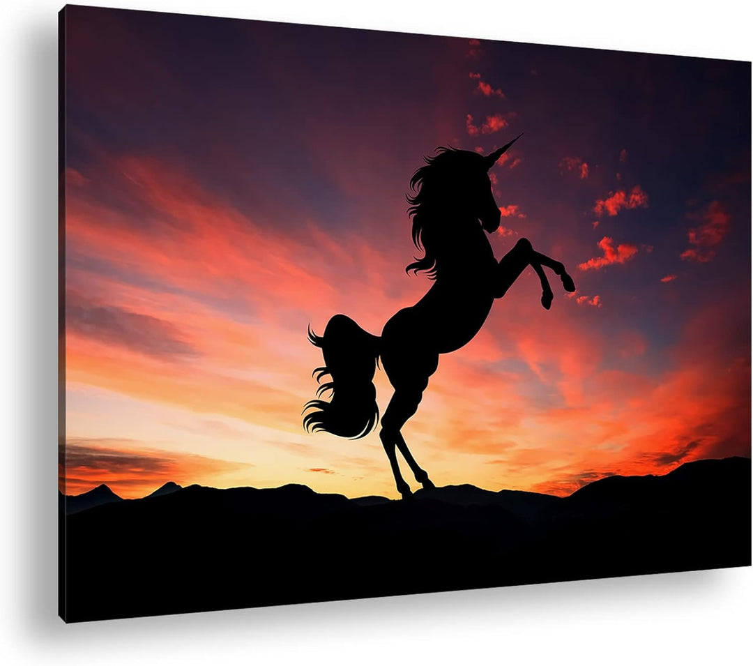 deyoli Silhouette eines Einhorn Format: 80x60 als Leinwandbild, Motiv fertig gerahmt auf Echtholzrah
