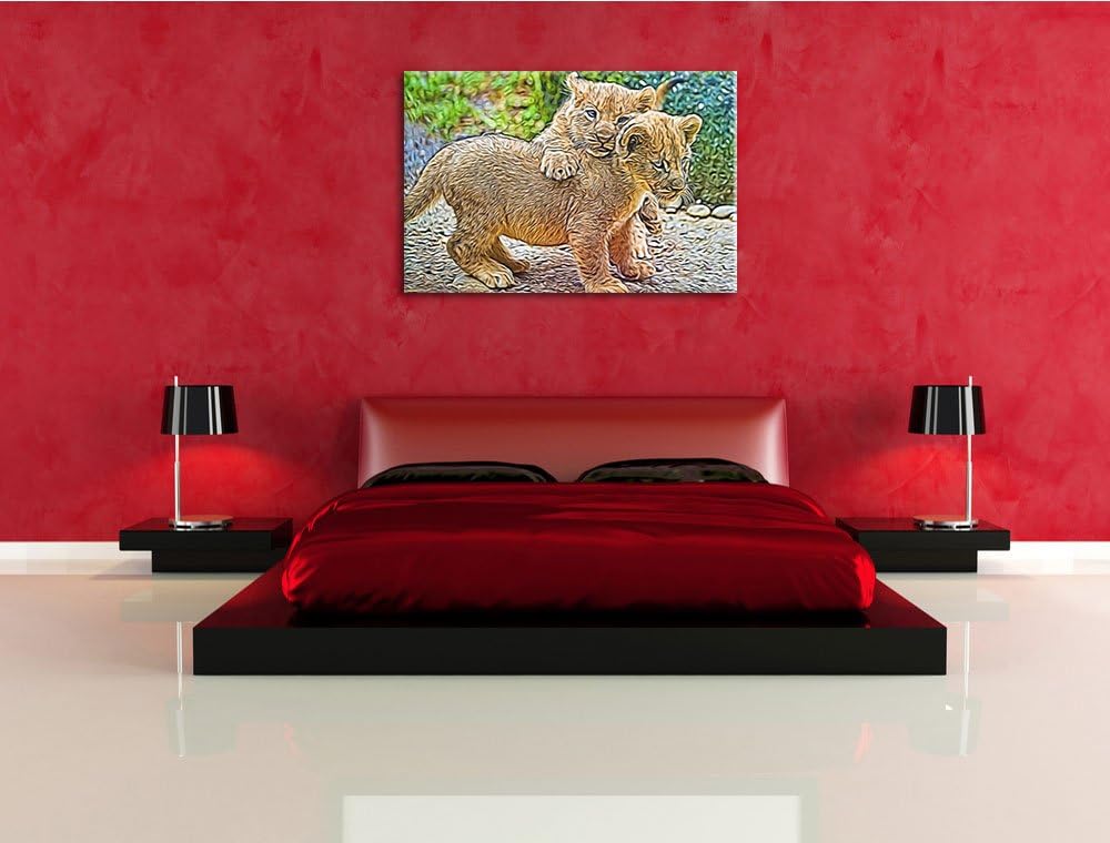spielende Löwenjunge Deluxe Format: 100x70 cm auf Leinwand, XXL riesige Bilder fertig gerahmt mit Ke