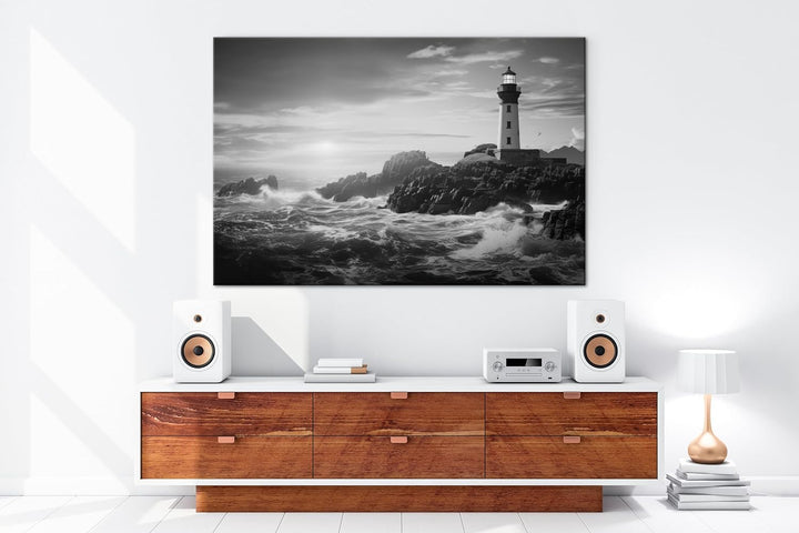 deyoli Leuchtturm in Maine Format: 80x60 cm Effekt: Schwarz/Weiss als Leinwandbild, Motiv fertig ger