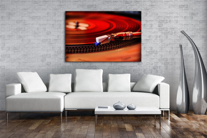 deyoli Plattenspieler mit einer Disk im Format: 80x60 als Leinwandbild, Motiv fertig gerahmt auf Ech