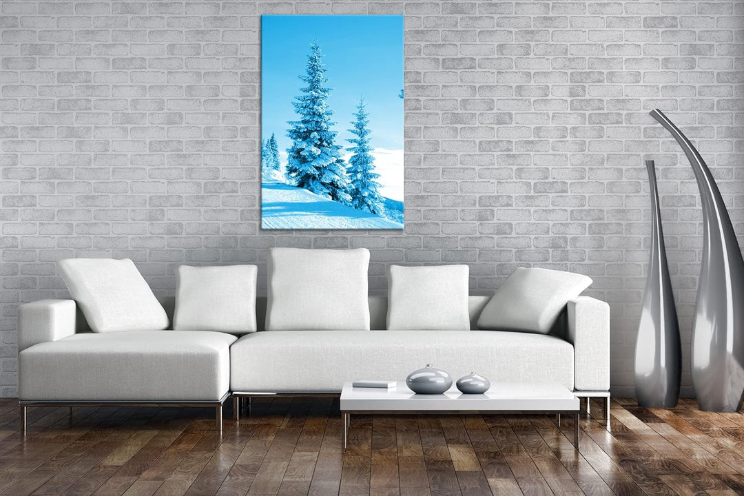 deyoli Schnee bedeckte Tannen Format 80x60 Effekt: Monocrome Blau als Leinwandbild, Motiv fertig ger