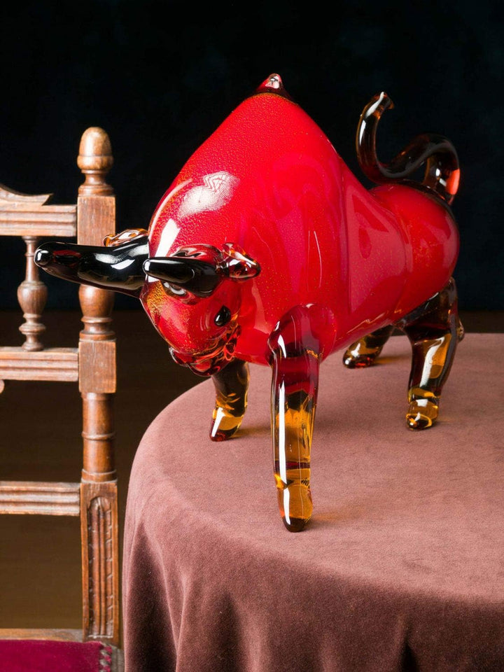 Stier aus Glas Figur rot Dekoration grosse Skulptur 50cm Glass Bull Taurus
