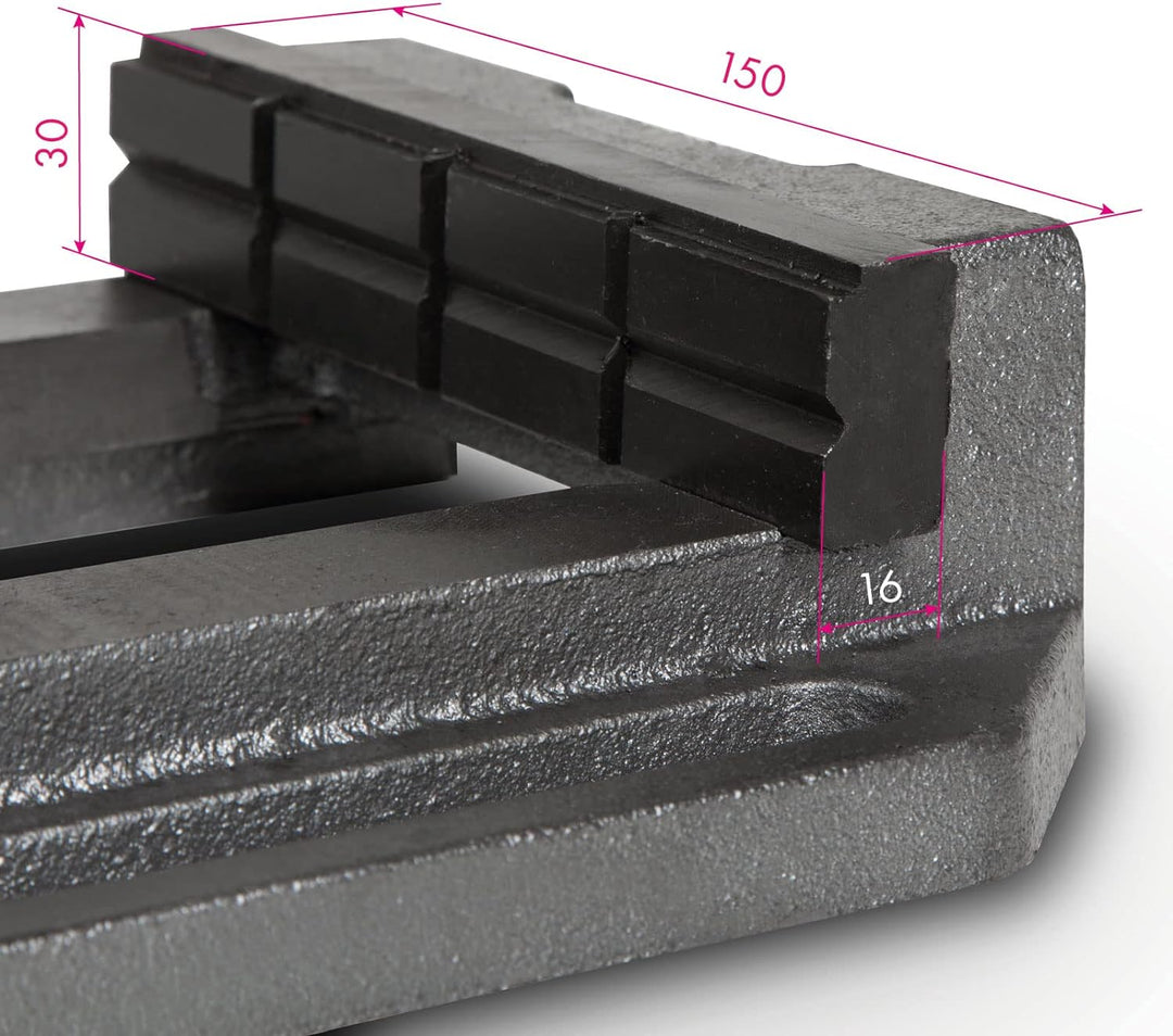 EBERTH Maschinenschraubstock aus Grauguss und Stahl, Backenbreite 150mm, Max. Spannbreite 129mm, Mas