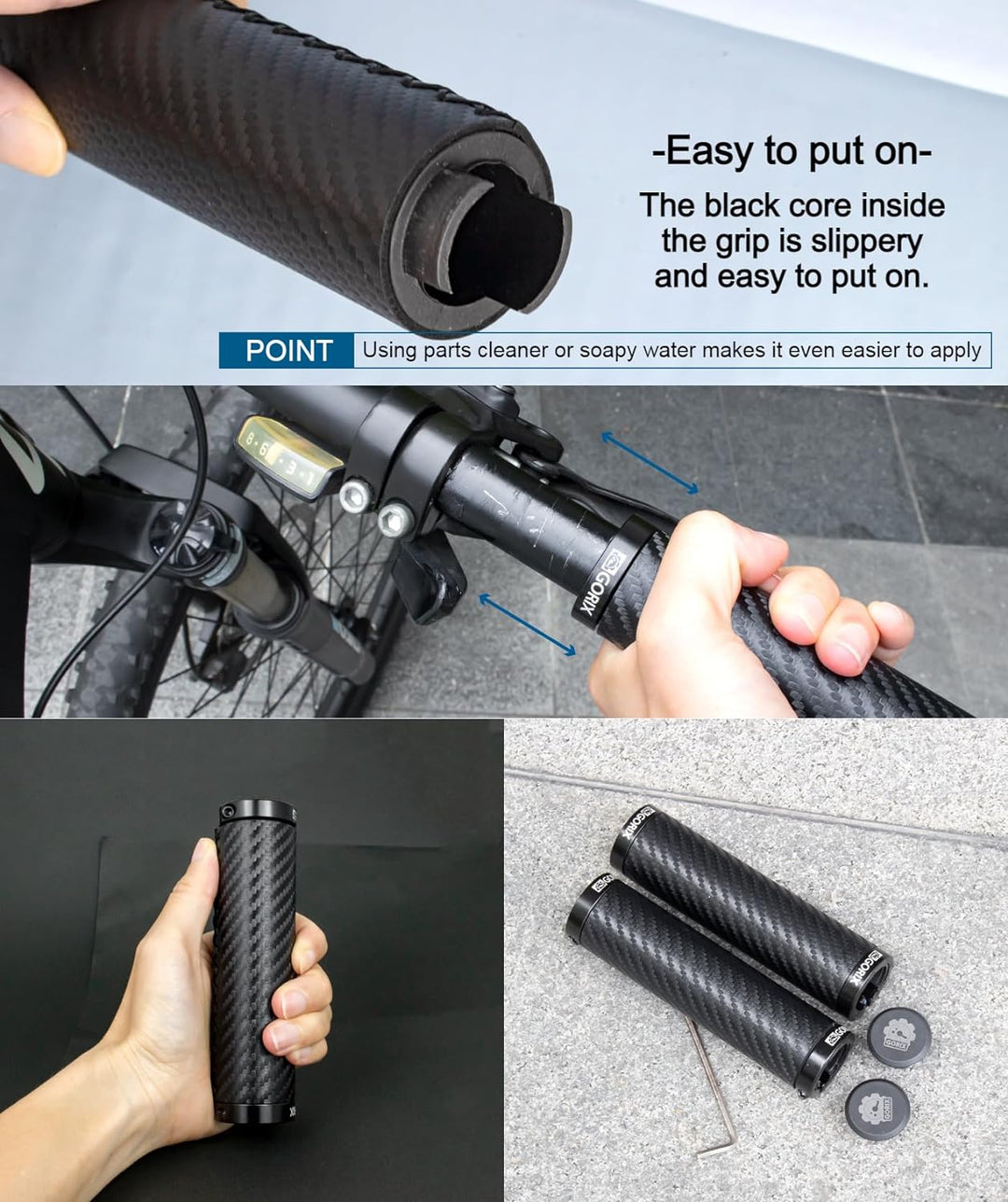 GORIX Fahrrad-Lenkergriffe, gerade, Carbon-Muster, Rennrad, MTB, Fahrrad (GX-BONT84)