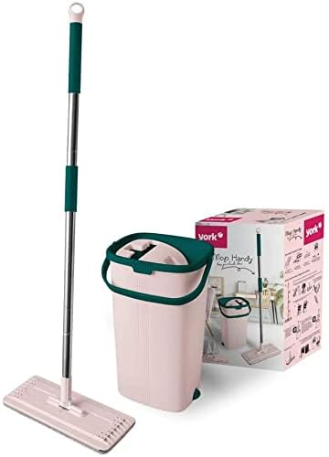 York - Mopp Flach | Ausgedrückt mit Eimer | Handy von York | Rosa-grün | Standard | 3-Austauschbarer