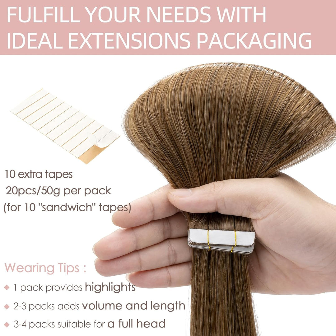 Silk-co Tape Extensions Echthaar 20stk, Haarverlängerung Tape in Extensions Echthaar, Remy Haarexten
