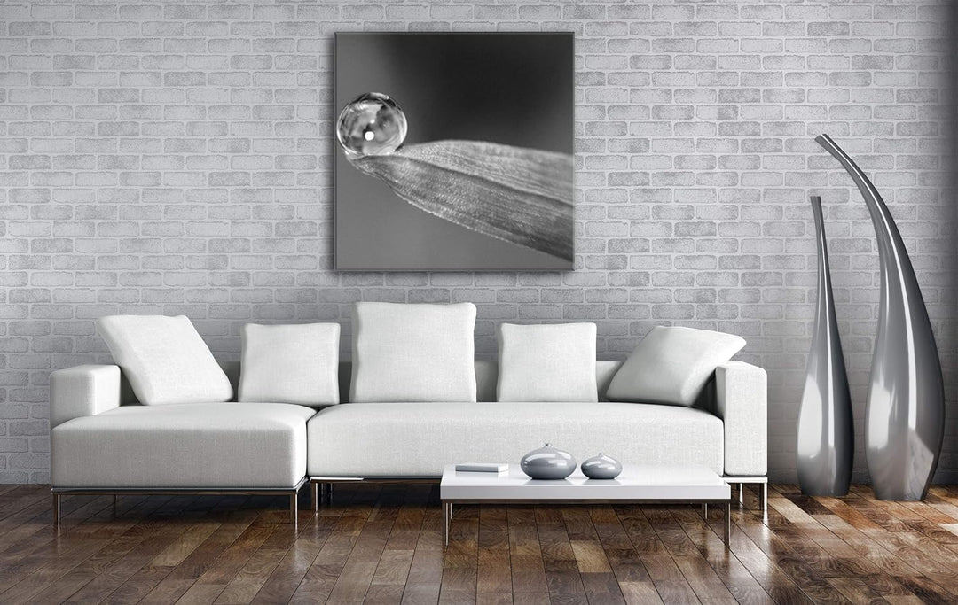 deyoli Regentropfen auf grünem Blatt im Format: 70x70 Effekt: Schwarz&Weiss als Leinwandbild, Motiv