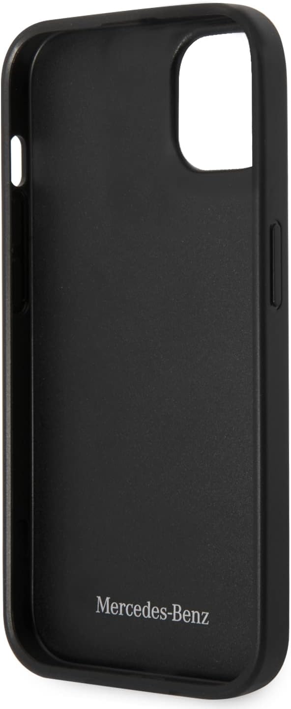 CG MOBILE Mercedes-Benz Handyhülle für iPhone 14 Plus in schwarzem Wellenmuster, Echtleder-Schutzhül