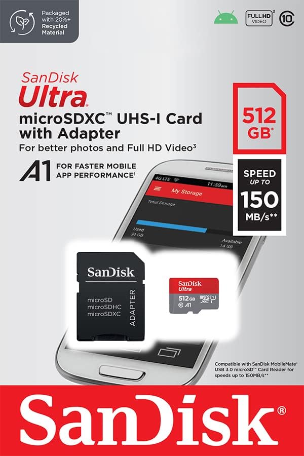 SanDisk Ultra 512 GB microSDXC UHS-I-Karte für Chromebook mit SD-Adapter (Für Smartphones und Tablet