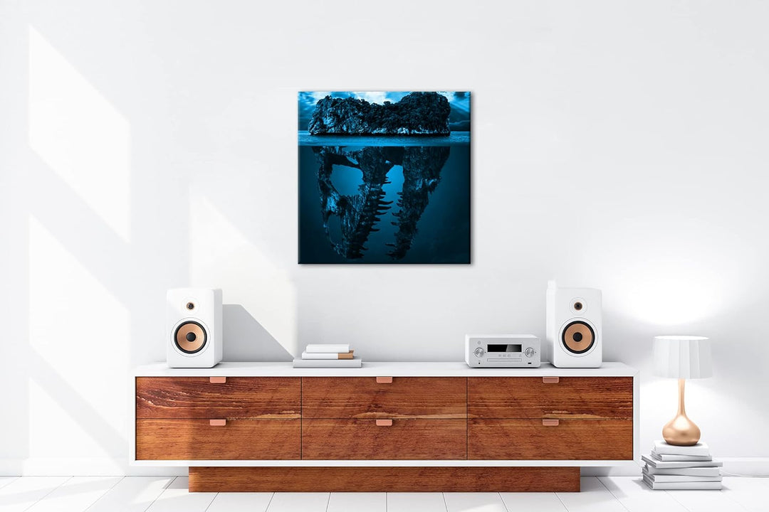 deyoli Tropische Totenkopf Insel Format: 60x60 Effekt: Monocrome Blau als Leinwandbild, Motiv fertig