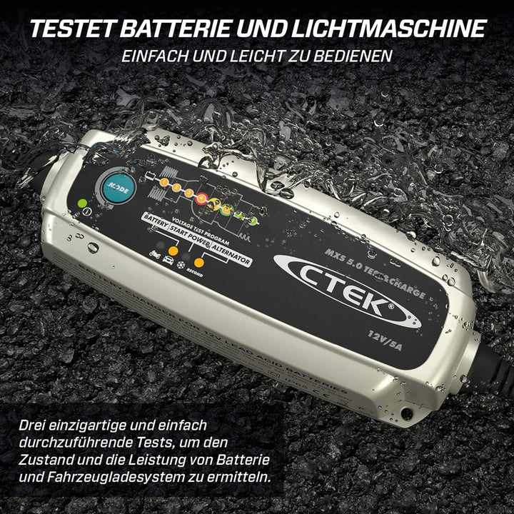 CTEK MXS 5.0 Test & Charge, Batterieladegerät 12V, Batteriepfleger, Ladegerät Auto Und LKW Ladegerät
