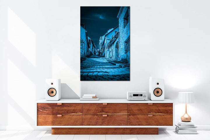 deyoli verwitterte Strasse in Budapest Format 80x60 Effekt: Monocrome Blau als Leinwandbild, Motiv f