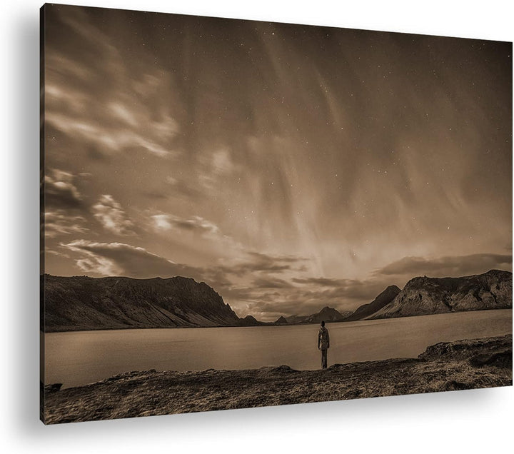 deyoli mystische Nordlichter am Abendhimmel Effekt: Sepia, Format: 120x80 als Leinwandbild, Motiv fe