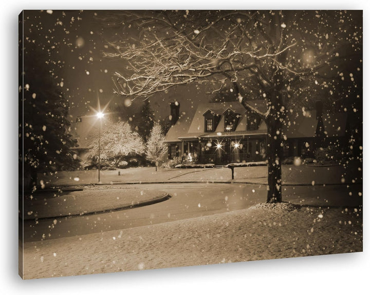 deyoli schneebedeckte Wohnsiedlung Format: 80x60 Effekt: Sepia als Leinwand, Motiv fertig gerahmt au