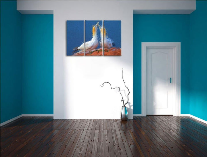 aussergeöhnliche Vögel am Meer NewArt 3-Teiler Leinwandbild 120x80 Bild auf Leinwand, XXL riesige Bi