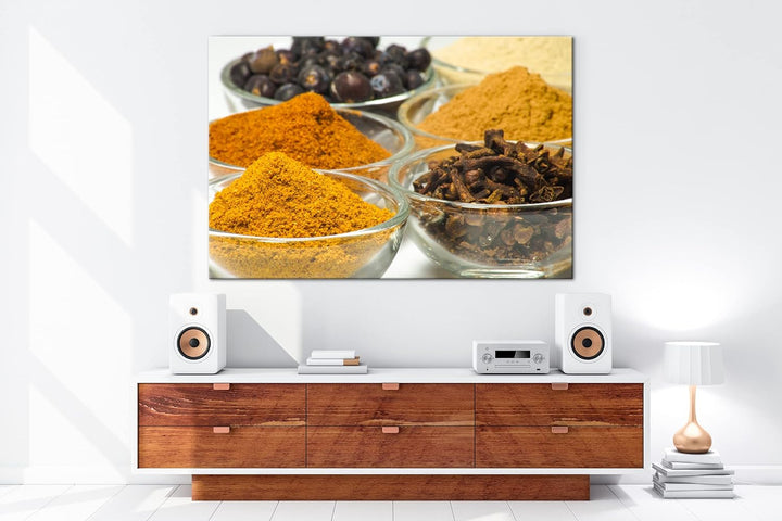 deyoli viele Gläser mit Gewürzen im Format: 80x60 als Leinwandbild, Motiv fertig gerahmt auf Echthol