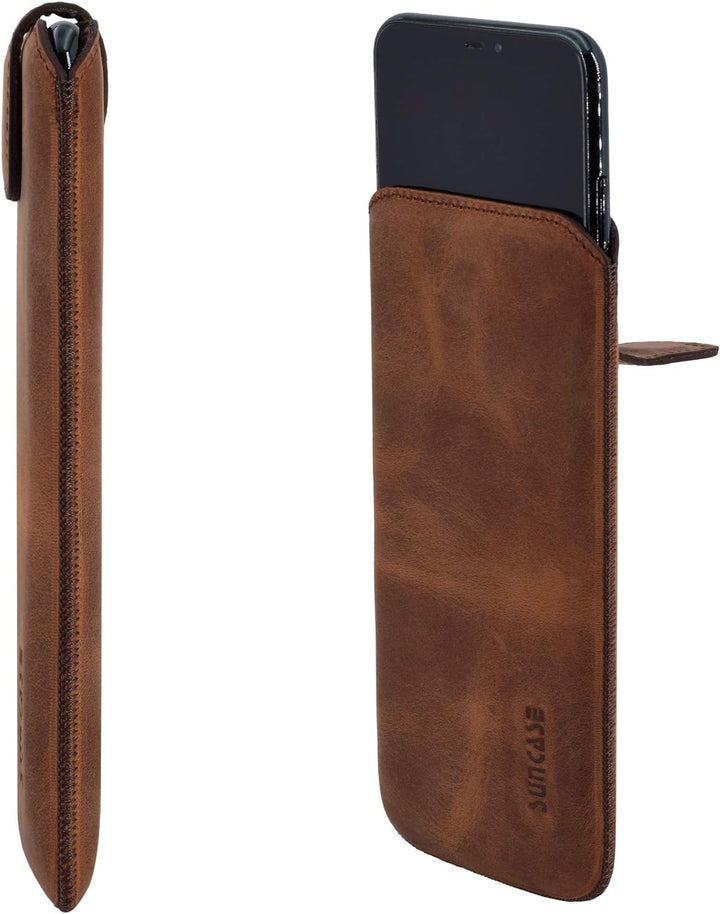 Suncase ECHT Ledertasche Leder Etui *Slim-Edition* für Swissvoice G50 Leder Hülle Handytasche (mit R