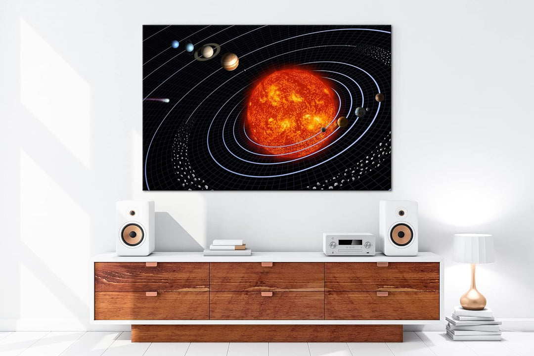 deyoli unser Sonnensystem Format: 80x60 als Leinwandbild, Motiv fertig gerahmt auf Echtholzrahmen, H