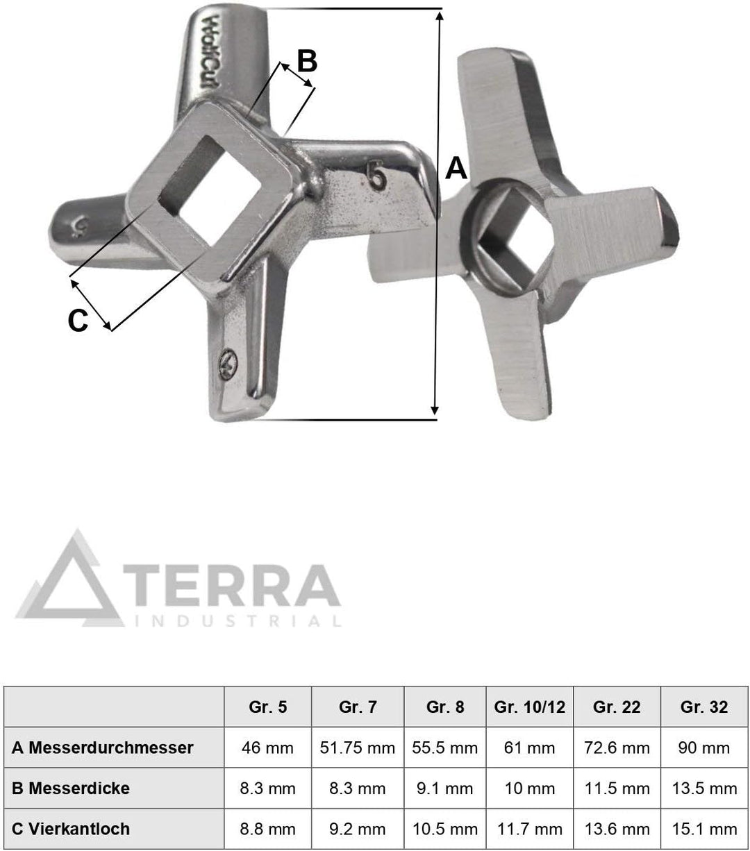 Wolfcut Lochscheibensatz mit 3,0mm + 6,0mm Bohrungen und 1 Kreuzmesser - kompatibel mit Fleischwolf