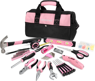 WORKPRO Pink Werkzeug Set Rosa Werkzeugkoffer 106-teilig Haushalts-Werkzeugsatz Reparatur inkl. Tasc