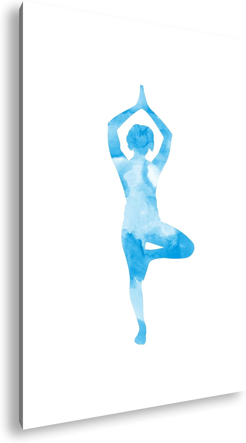 deyoli Yoga-Pose-Illustration Format: 80x60 Effekt: Monocrome Blau als Leinwandbild, Motiv fertig ge
