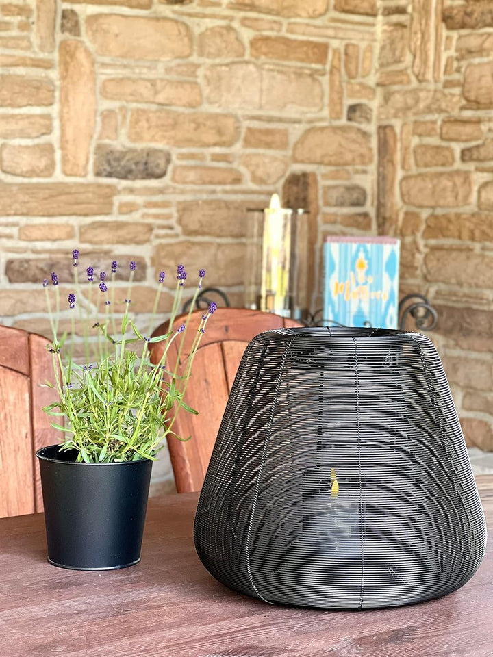 Brandsseller Windlicht Ø33 x H31 cm Metall Draht Gitter Design Schwarz Kerzenständer Laterne Indoor-