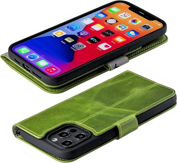 Suncase Book-Style Hülle kompatibel mit iPhone 12 Pro Max (6.7") Leder Tasche (Slim-Fit) Lederhülle