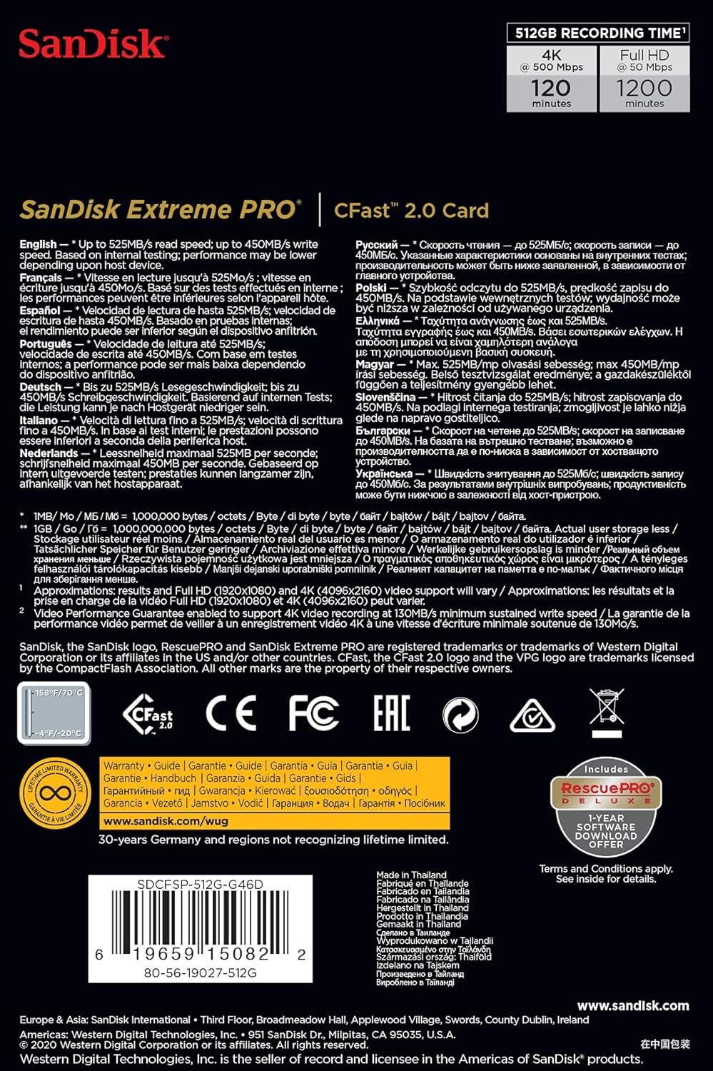 SanDisk Extreme Pro CFast 2.0 Speicherkarte 512 GB (Für Kameras und Camcorder, VPG-130 für 4K Videos
