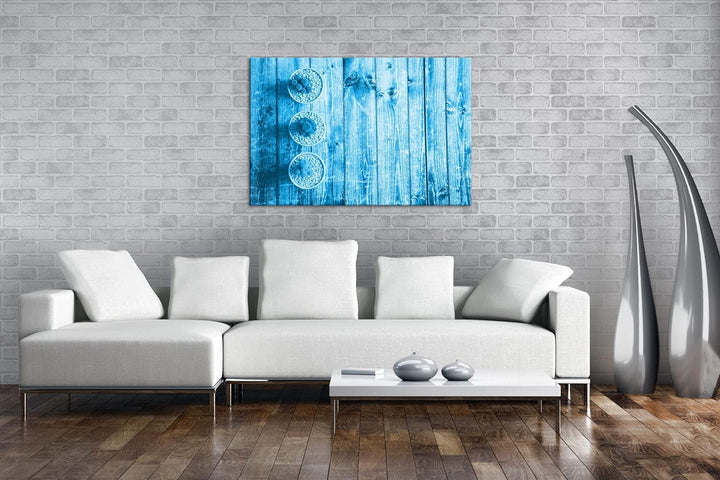 deyoli winzige Kakteen Format: 80x60 Effekt: Monocrome Blau als Leinwand, Motiv fertig gerahmt auf E