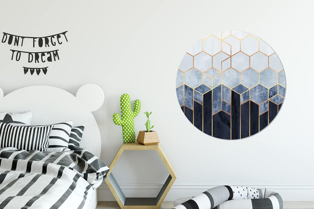 MuchoWow Wandbild Rund Wanddeko Deko Wohnzimmer Bilder 90x90 cm Sechseck - Gold - Schablonen, 90x90