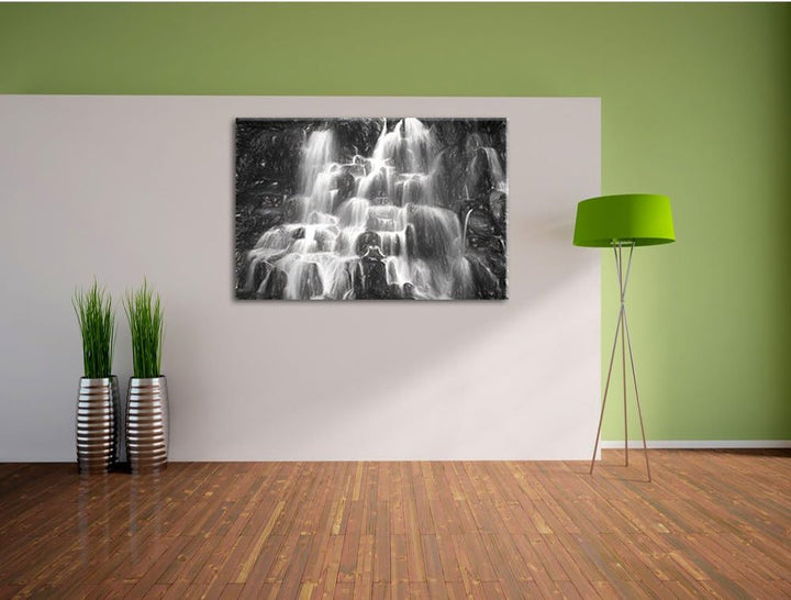 Pixxprint Yoga am Wasserfall in Bali als Leinwandbild/Grösse: 100x70 cm/Wandbild/Kunstdruck/fertig b