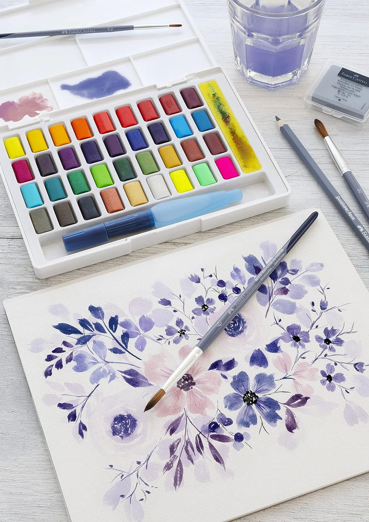 Faber-Castell 169736 - Aquarellfarben, 36 Stück in Näpfchen, inklusive Wassertankpinsel Einheitsgrös