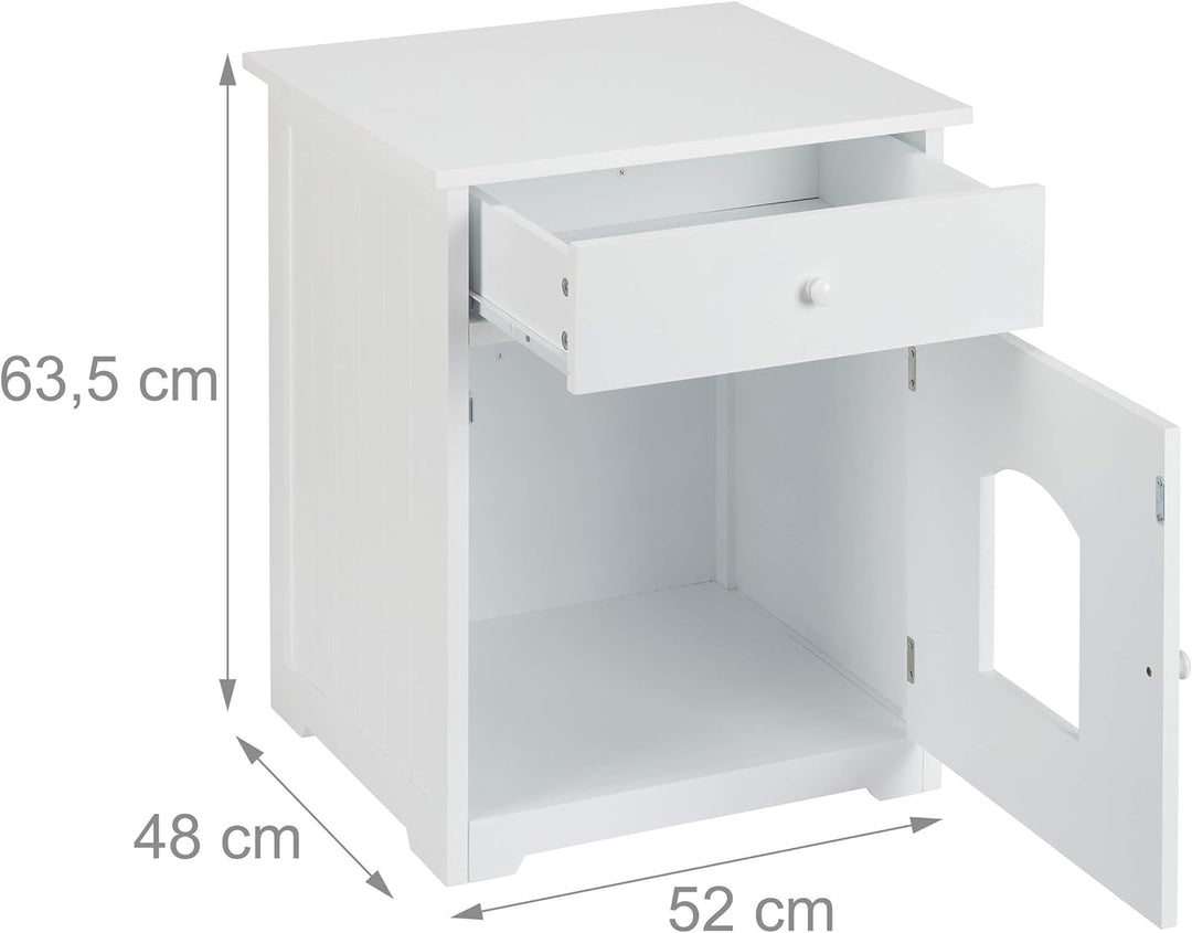 Relaxdays Katzenschrank mit Schublade, Katzenkommode Katzentoilette Holz, Katzenklo Schrank, HBT 63,
