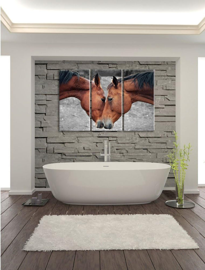 Pixxprint Zwei schmusende Pferde als Leinwandbild/Grösse: 3 Teilig (120x80) cm/Wandbild/Kunstdruck/f