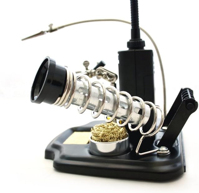 edi-tronic LED Tischlupenleuchte Lupe mit Zubehör Dritte Hand Metallschwamm Kolophonium Set Metallsc