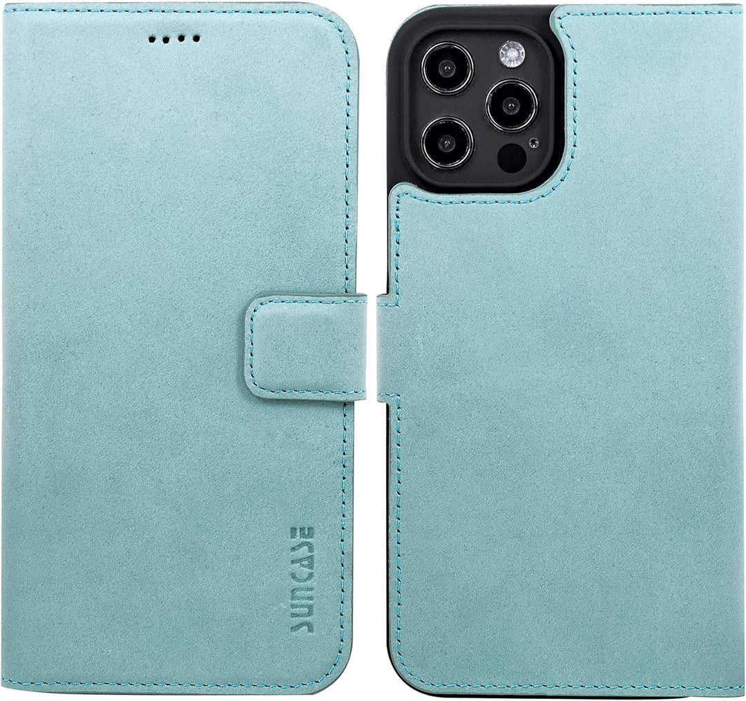 Suncase Book-Style Hülle kompatibel mit iPhone 12 Pro (6.1") Leder Tasche (Slim-Fit) Lederhülle Hand