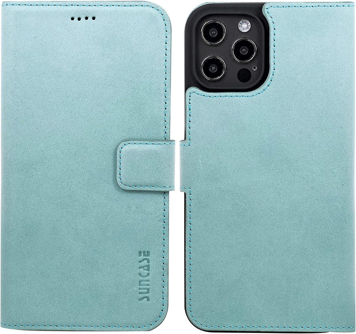 Suncase Book-Style Hülle kompatibel mit iPhone 12 Pro (6.1") Leder Tasche (Slim-Fit) Lederhülle Hand
