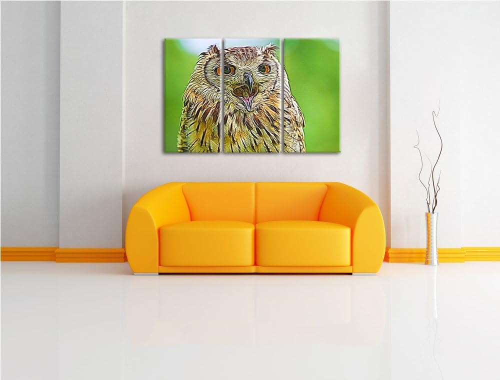 grosse Waldeule gähnt NewArt 3-Teiler Leinwandbild 120x80 Bild auf Leinwand, XXL riesige Bilder fert