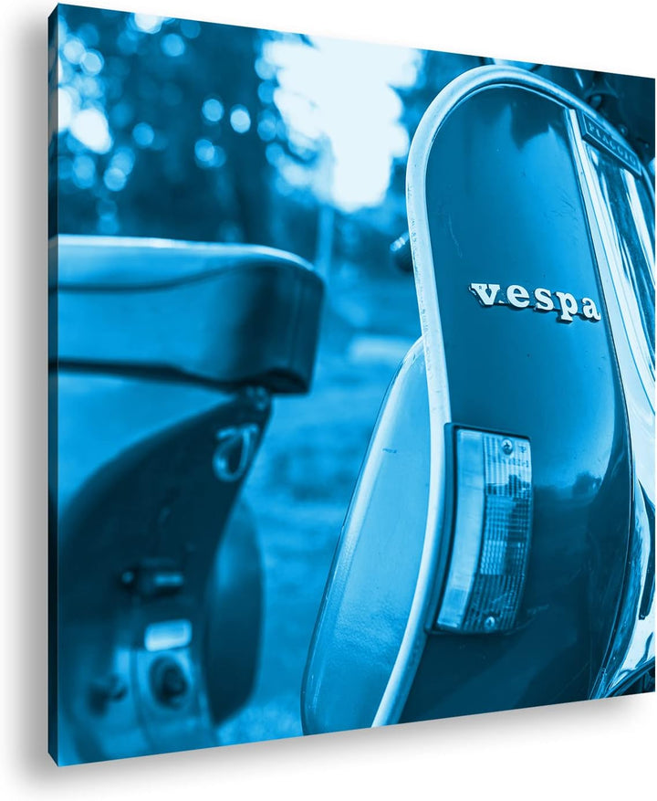 deyoli Vespa Motorrad in schöner Landschaft Format: 70x70 Effekt: Monocrome Blau als Leinwandbild, M