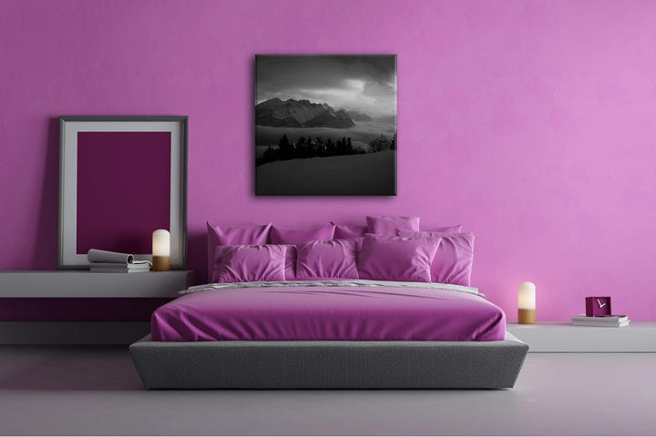 deyoli verschneite Berggipfel Format: 60x60 Effekt: Schwarz&Weiss als Leinwandbild, Motiv fertig ger