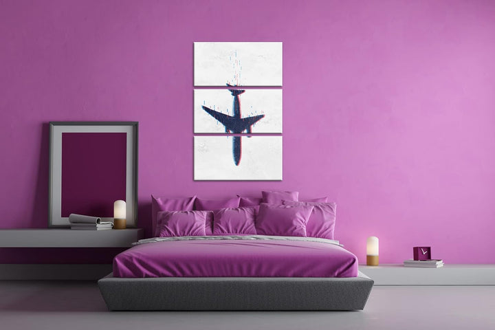 deyoli stürzendes Flugzeug Format: 3Teilig als Leinwandbild, Motiv fertig gerahmt auf Echtholzrahmen