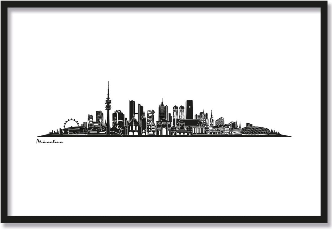 JUNIWORDS Poster mit/ohne Holzrahmen, Wähle ein Motiv, Skyline München, Wähle eine Grösse, 40 x 60 c