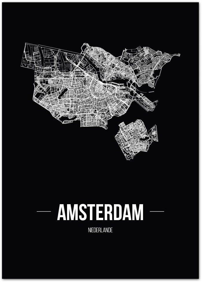 JUNIWORDS Stadtposter, Amsterdam, Wähle eine Grösse, 40 x 60 cm, Poster, Schrift B, Schwarz 40 x 60
