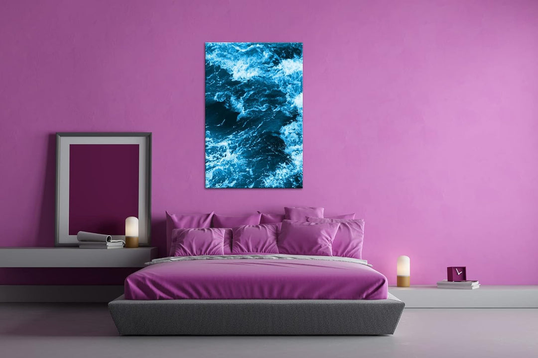 deyoli stürmische Wellen Format 80x60 Effekt: Monocrome Blau als Leinwandbild, Motiv fertig gerahmt