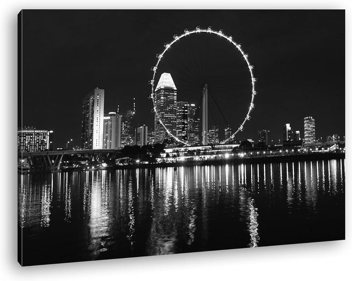 deyoli Riesenrad in Singapur Effekt: Schwarz/Weiss im Format: 60x40 als Leinwandbild, Motiv fertig g