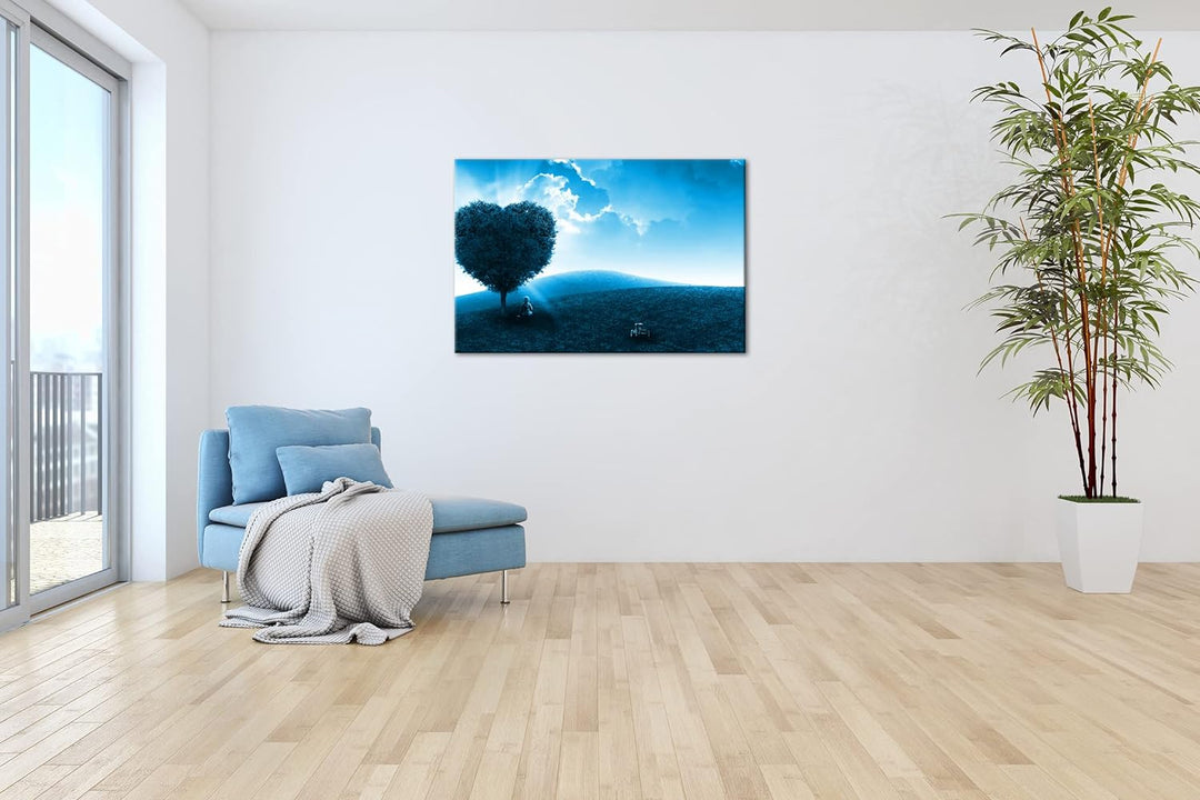 deyoli romantischer Herzförmiger Baum Format 100x70 Effekt: Monocrome Blau als Leinwandbild, Motiv f