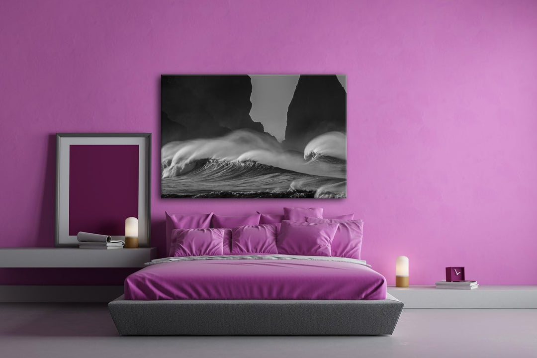 deyoli stürmische Wellen Format: 80x60 Effekt: Schwarz/Weiss als Leinwand, Motiv fertig gerahmt auf