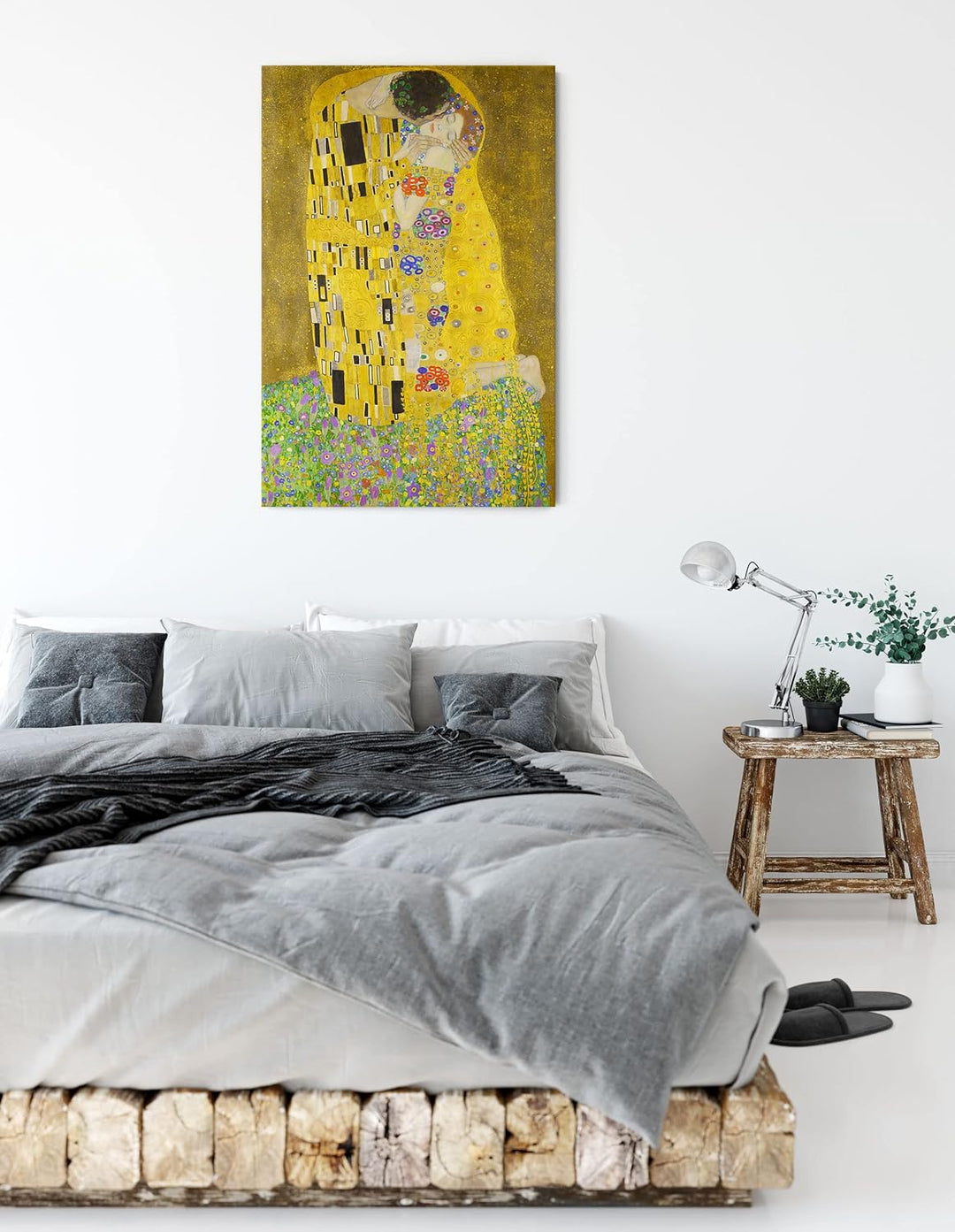 Gustav Klimt - Der Kuss als Leinwandbild / Grösse: 100x70 cm / Wandbild / Kunstdruck / fertig bespan