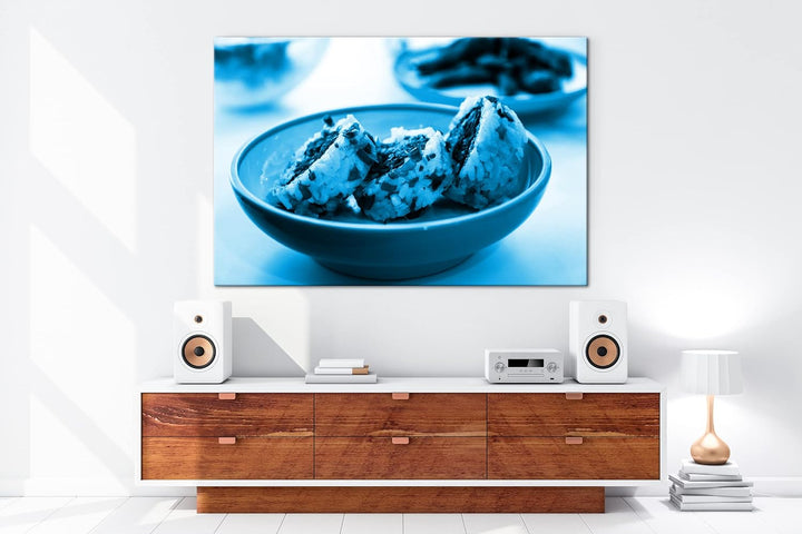 deyoli köstliches Japanisches Sushi Format 100x70 Effekt: Monocrome Blau als Leinwandbild, Motiv fer