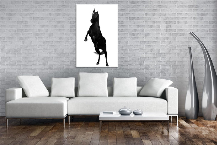 deyoli schwarzes Einhorn Format: 80x60 Effekt: Schwarz&Weiss als Leinwandbild, Motiv fertig gerahmt